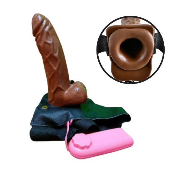 6.5 Inch Realistic Vibrating Hollow Strap On Dildo Vibrating Hollow Strap On Dildo With Soft Belt Brown