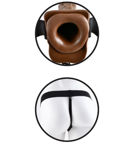 Vibrating Hollow Strap On Dildo With Soft Belt Brown