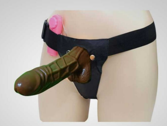 Vibrating Hollow Strap On Dildo With Soft Belt Brown