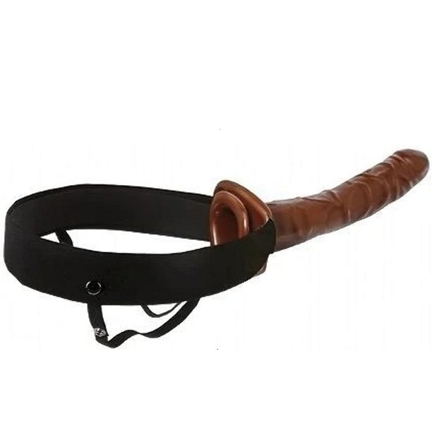 Vibrating Hollow Strap On Dildo With Soft Belt Brown