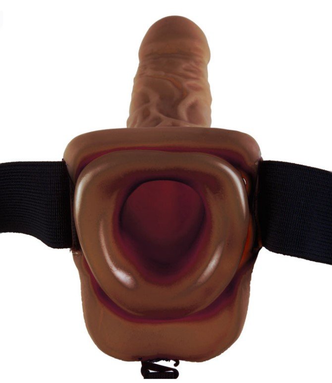 Vibrating Hollow Strap On Dildo With Soft Belt Brown